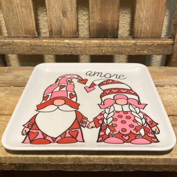 Novogratz Home Holiday Valentines Day Gnome Square Melamine Plates